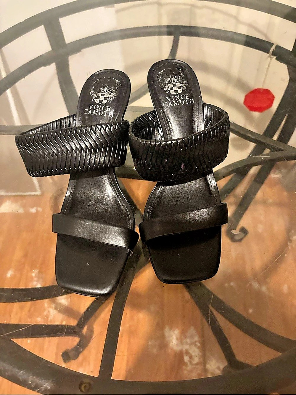 Vince Camuto Emmla Mule Black Woven Strap Heels